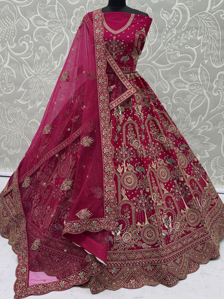 Classic Pink Embroidered Silk Bridal Lehenga Choli With Double Dupatta