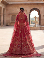 Elegant Pink Embroidered Silk Bridal Lehenga Choli With Double Dupatta