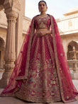Elegant Pink Embroidered Silk Bridal Lehenga Choli With Double Dupatta