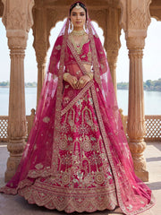 Classic Pink Embroidered Silk Bridal Lehenga Choli With Double Dupatta