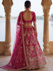 Classic Pink Embroidered Silk Bridal Lehenga Choli With Double Dupatta