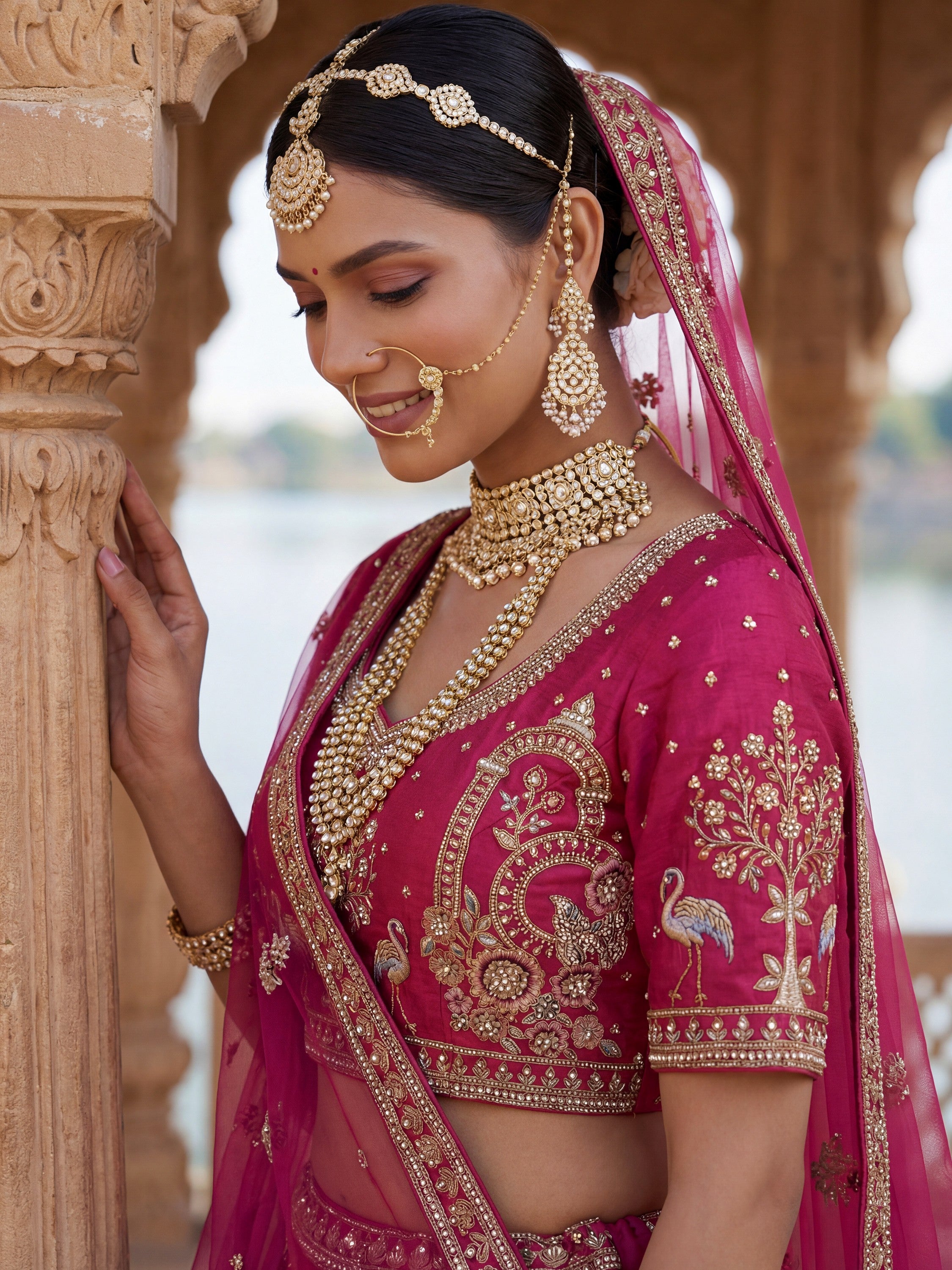 Classic Pink Embroidered Silk Bridal Lehenga Choli With Double Dupatta