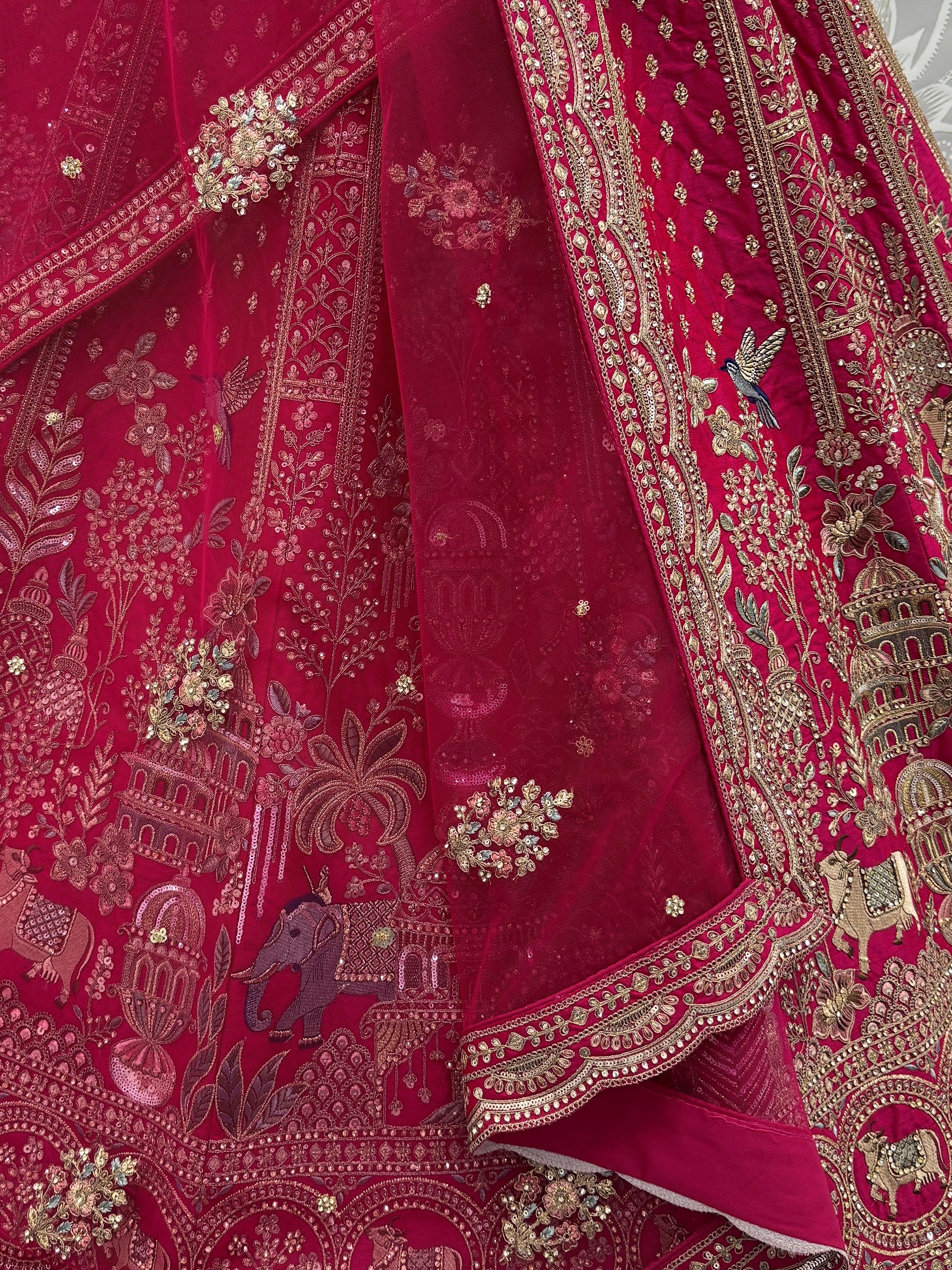Elegant Pink Embroidered Silk Bridal Lehenga Choli With Double Dupatta