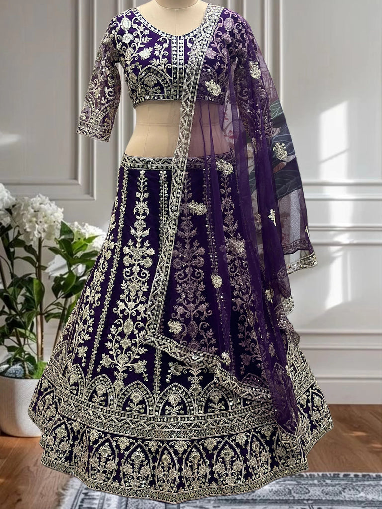Captivating Wine Net Sequins Embroidered Bridesmaid Lehenga Choli