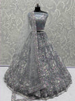 Classy Grey Floral Embroidered Net Lehenga Choli With Dupatta
