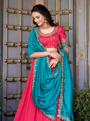 Capricious Blush Pink Zari Weaving Border Vichitra Silk Half Saree Lehenga - Ethnic Plus In