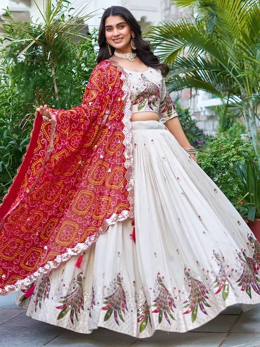 Capricious Off - White Sequins Tissue Silk Wedding Wear Lehenga Choli - Ethnic Plus In