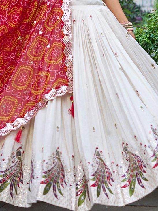 Capricious Off - White Sequins Tissue Silk Wedding Wear Lehenga Choli - Ethnic Plus In