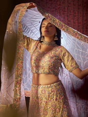 Captivating Beige Sequins Net Engagement Wear Lehenga Choli - Ethnic Plus In