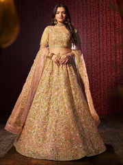 Captivating Beige Sequins Net Engagement Wear Lehenga Choli - Ethnic Plus In