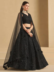 Captivating Black Thread Work Georgette Party Wear Lehenga Choli - Ethnic Plus In