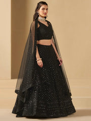 Captivating Black Thread Work Georgette Party Wear Lehenga Choli - Ethnic Plus In