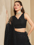 Captivating Black Thread Work Georgette Party Wear Lehenga Choli - Ethnic Plus In