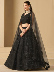 Captivating Black Thread Work Georgette Party Wear Lehenga Choli - Ethnic Plus In