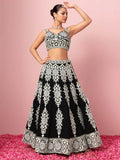 Captivating Black Thread Work Georgette Reception Wear Lehenga Choli - Ethnic Plus In