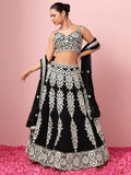 Captivating Black Thread Work Georgette Reception Wear Lehenga Choli - Ethnic Plus In