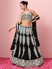 Captivating Black Thread Work Georgette Reception Wear Lehenga Choli - Ethnic Plus In
