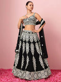 Captivating Black Thread Work Georgette Reception Wear Lehenga Choli - Ethnic Plus In