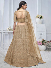 Captivating Brown Embroidered Net Lehenga Choli With Dupatta - Ethnic Plus In