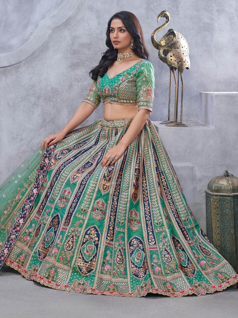 Captivating Green Embroidered Organza Wedding Wear Lehenga Choli - Ethnic Plus In