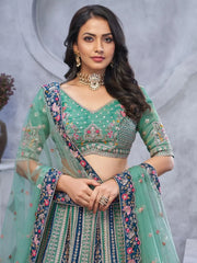 Captivating Green Embroidered Organza Wedding Wear Lehenga Choli - Ethnic Plus In