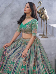 Captivating Green Embroidered Organza Wedding Wear Lehenga Choli - Ethnic Plus In