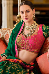 Captivating Green Zari Weaving Silk Lehenga Choli With Dupatta - Ethnic Plus In