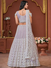 Captivating Lavender Jarkan Work Net Bridesmaid Lehenga Choli - Ethnic Plus In