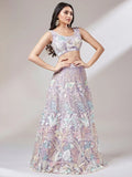Captivating Lavender Sequins Soft Net Reception Wear Lehenga Choli - Ethnic Plus In