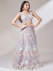 Captivating Lavender Sequins Soft Net Reception Wear Lehenga Choli - Ethnic Plus In