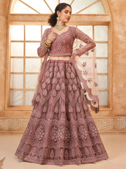 Captivating Mauve Embroidered Net Reception Wear Lehenga Choli - Ethnic Plus In