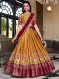 Captivating Mustard Yellow Silk Ikat Print Festive Wear Lehenga Choli - Ethnic Plus In
