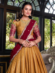 Captivating Mustard Yellow Silk Ikat Print Festive Wear Lehenga Choli - Ethnic Plus In