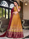 Captivating Mustard Yellow Silk Ikat Print Festive Wear Lehenga Choli - Ethnic Plus In