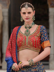 Captivating Navy Blue Zari Weaving Silk Wedding Wear Lehenga Choli - Ethnic Plus In