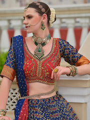 Captivating Navy Blue Zari Weaving Silk Wedding Wear Lehenga Choli - Ethnic Plus In