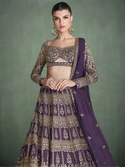 Captivating Purple Embroidered Georgette Party Wear Lehenga Choli - Ethnic Plus In