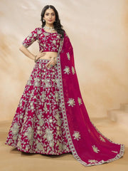 Captivating Rani Pink Embroidered Silk Engagement Wear Lehenga Choli - Ethnic Plus In