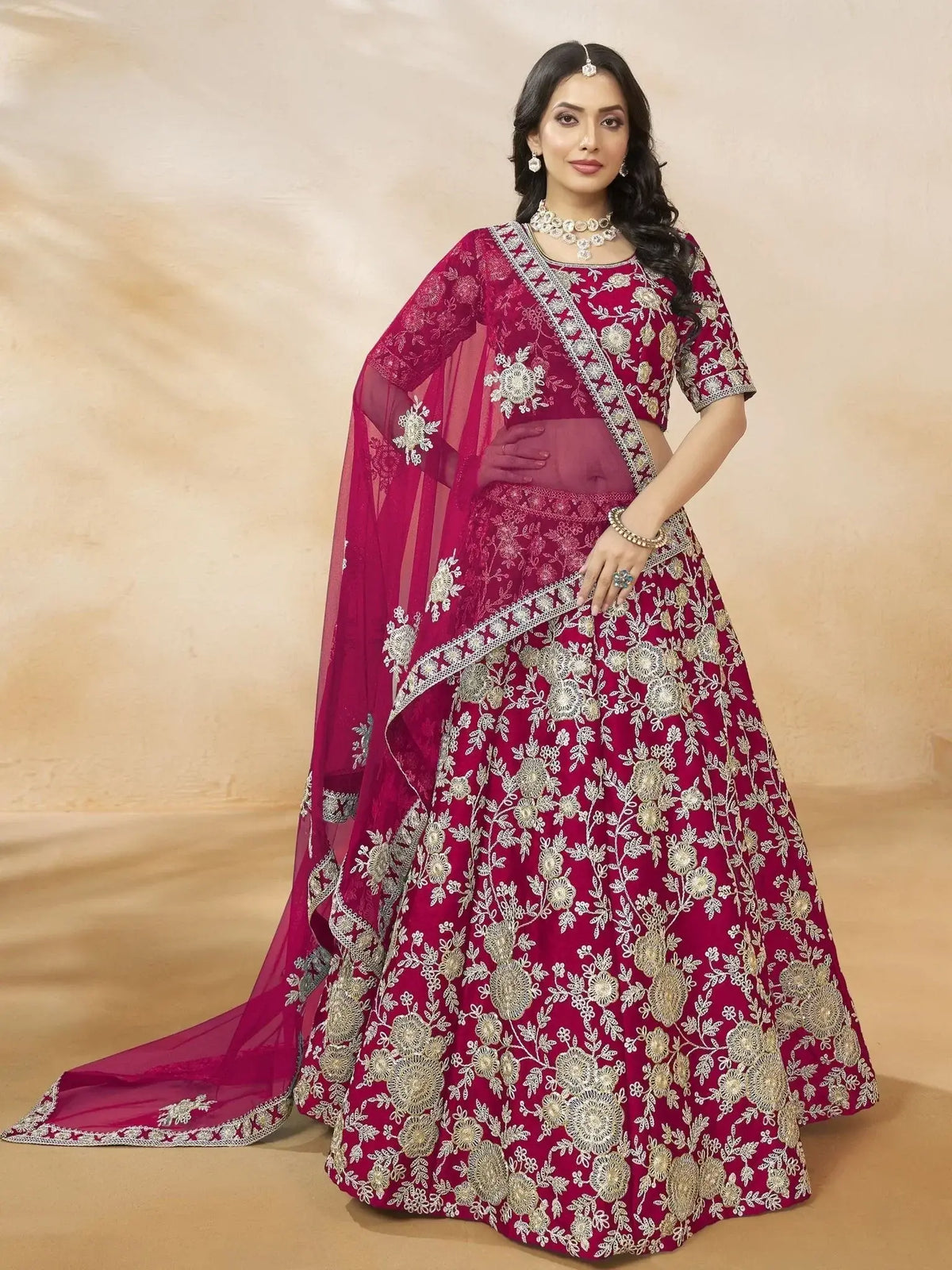Captivating Rani Pink Embroidered Silk Engagement Wear Lehenga Choli - Ethnic Plus In