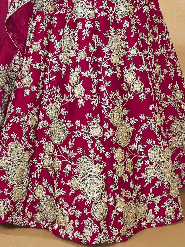 Captivating Rani Pink Embroidered Silk Engagement Wear Lehenga Choli - Ethnic Plus In