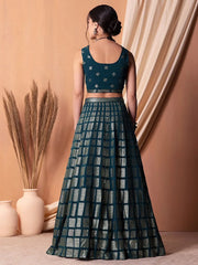 Captivating Teal Blue Sequins Georgette Party Wear Lehenga Choli - Ethnic Plus In