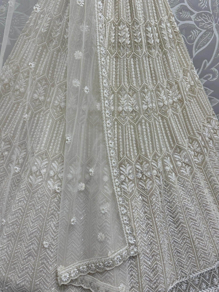 Captivating White Sequins Net Monochrome Engagement Wear Lehenga Choli - Ethnic Plus In