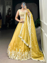 Captivating Yellow Thread Embroidered Haldi Wear Lehenga Choli - Ethnic Plus In
