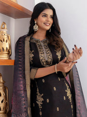 Captivating Black Zari Weaving Jacquard Festival Wear Pant Suit