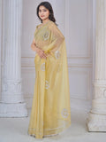 Captivating Yellow Jarkan Work Organza Saree With Blouse