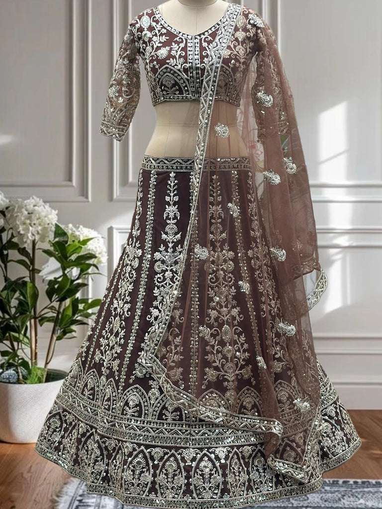 Excellent Brown Sequins Work Function Wear Lehenga Choli