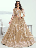 Charming Beige Thread Work Net Designer Lehenga Choli With Dupatta