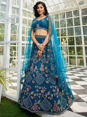 Charming Blue Embroidered Net Bridesmaid Lehenga Choli With Dupatta - Ethnic Plus In