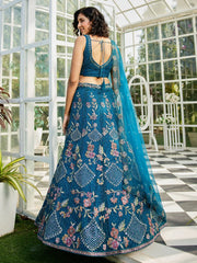 Charming Blue Embroidered Net Bridesmaid Lehenga Choli With Dupatta - Ethnic Plus In