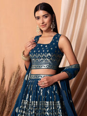 Charming Blue Sequins Georgette Sangeet Wear Lehenga Choli - Ethnic Plus In